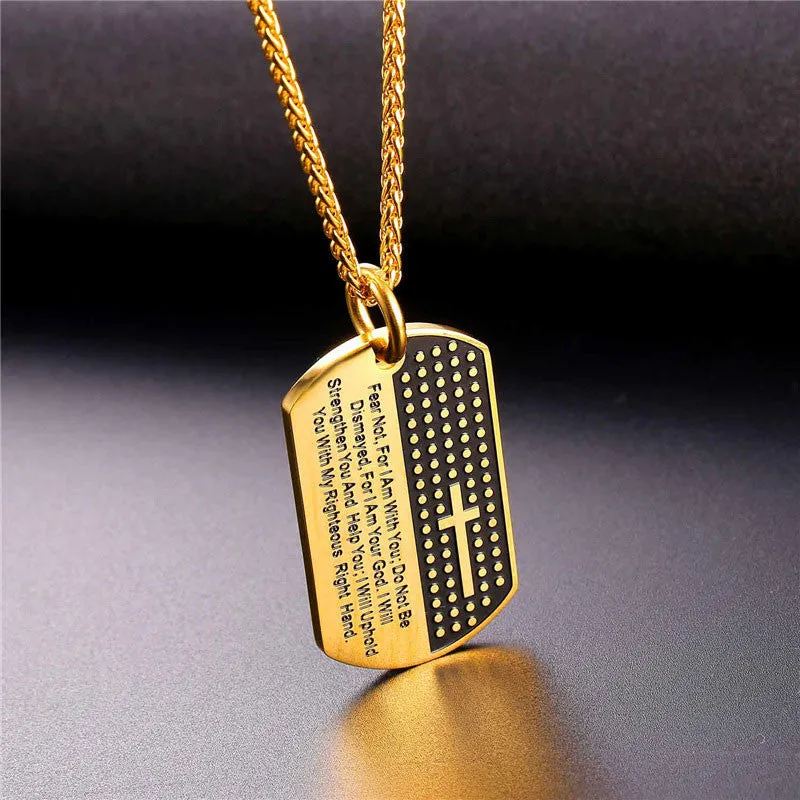 Dog Tag Bible Verse Cross Necklace