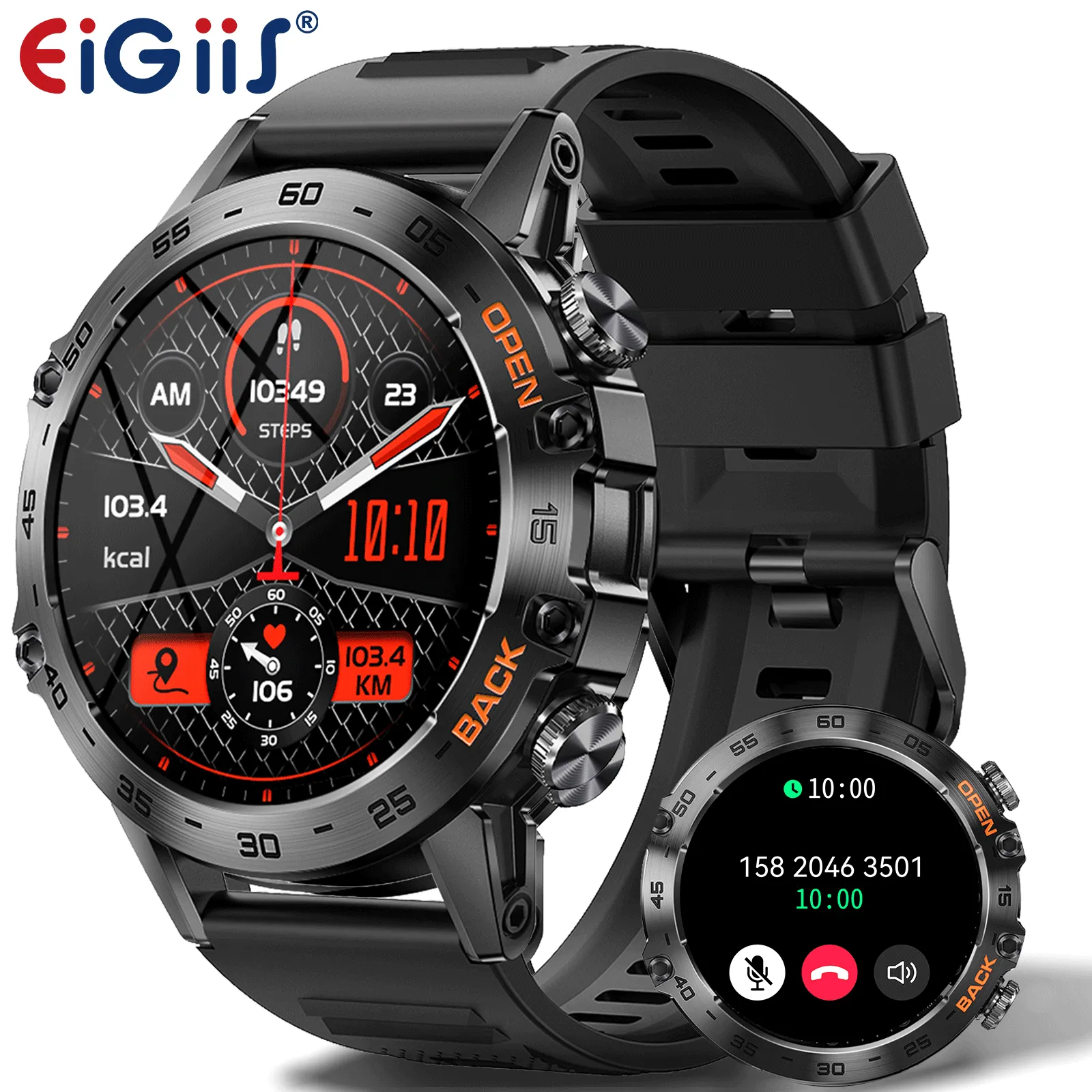 EIGIIS K52 Smart Watch for Men Answer/Make Calls 1.39-Inch Smartwatch Voice Assistant Notification Fitness Watch Fitness Tracker Pedometer Watch with Heart Rate Monitor Sleep Tracker 100  Training Modes for Android iOS