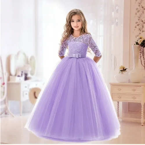 Elegant Pink Lace Flower Princess Dress for Girls: Perfect for Eid Celebrations