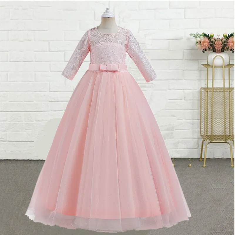 Elegant Pink Lace Flower Princess Dress for Girls: Perfect for Eid Celebrations