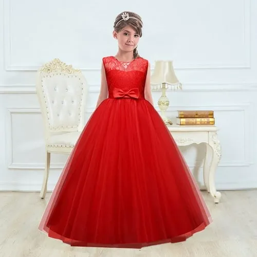 Elegant Pink Lace Flower Princess Dress for Girls: Perfect for Eid Celebrations