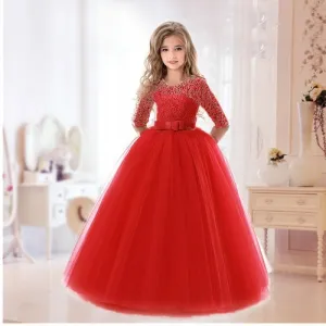 Elegant Pink Lace Flower Princess Dress for Girls: Perfect for Eid Celebrations