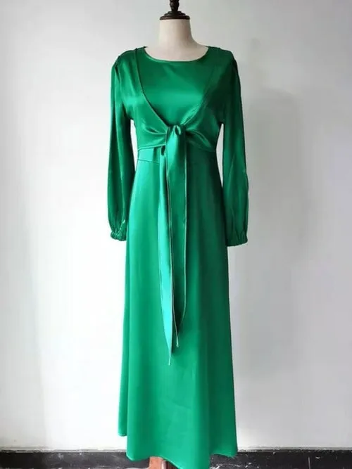 Elegant Wrap Satin Abaya Muslim Long Dress for Women Fashion Hijab
