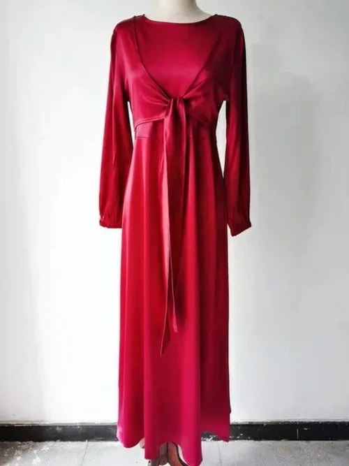 Elegant Wrap Satin Abaya Muslim Long Dress for Women Fashion Hijab
