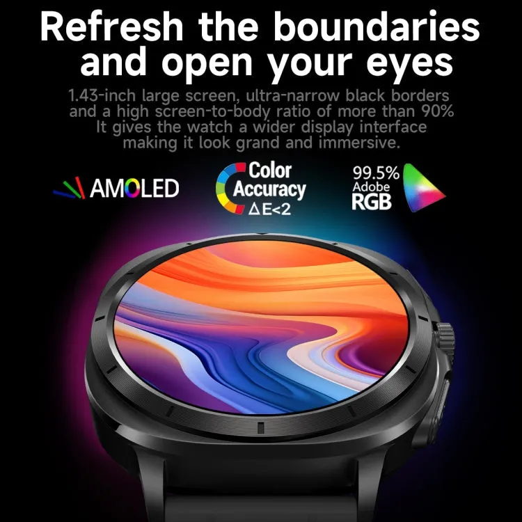 ET492 1.43 inch AMOLED Screen Steel Strap Smart Watch Supports ECG/Blood Sugar Monitoring(Black)
