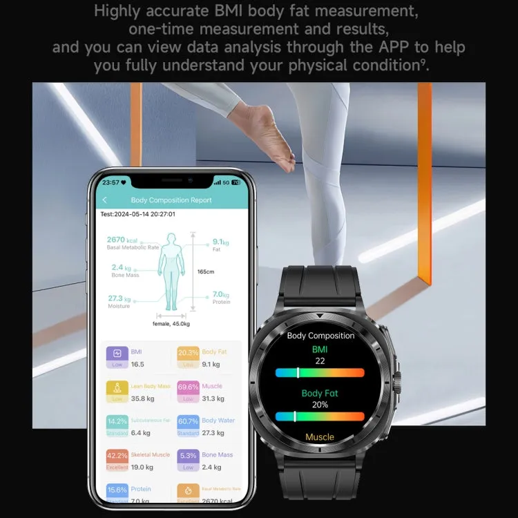 ET492 1.43 inch AMOLED Screen Steel Strap Smart Watch Supports ECG/Blood Sugar Monitoring(Black)