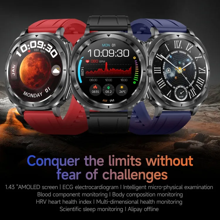ET492 1.43 inch AMOLED Screen Steel Strap Smart Watch Supports ECG/Blood Sugar Monitoring(Black)