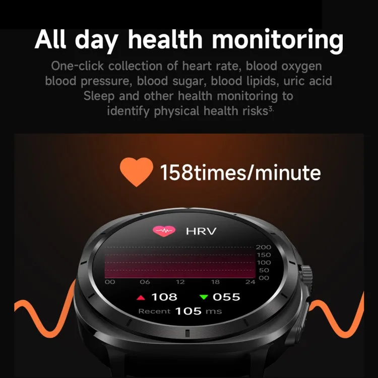 ET492 1.43 inch AMOLED Screen Steel Strap Smart Watch Supports ECG/Blood Sugar Monitoring(Black)