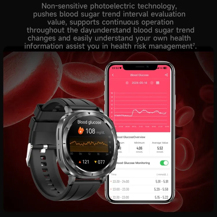 ET492 1.43 inch AMOLED Screen Steel Strap Smart Watch Supports ECG/Blood Sugar Monitoring(Black)
