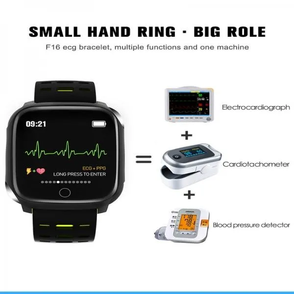F16 ECG   PPG Health Electrocardiogram Heart Rate Blood Pressure Blood Oxygen Sleep Monitor Waterproof Smart Bracelet