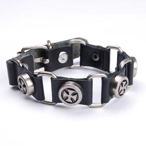 Factory Price Mens Fashion Cross Punk Belt Buckle Genuine Leather Bracelet Wristband 2013 New Jewelry,sold 10pcs per pkg
