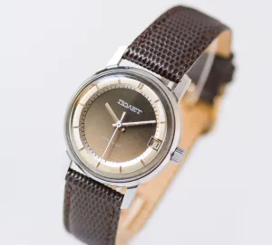 Faded grey men's wristwatch Poljot Flight, men's watch vintage, dress watch classic gray, boyfriend's watch gift, new premium leather strap