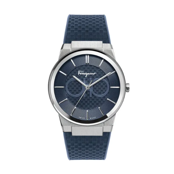 Ferragamo Contemporary Sapphire Blue Rubber Strap Blue Dial Quartz Watch For Gents - Sfhp00120