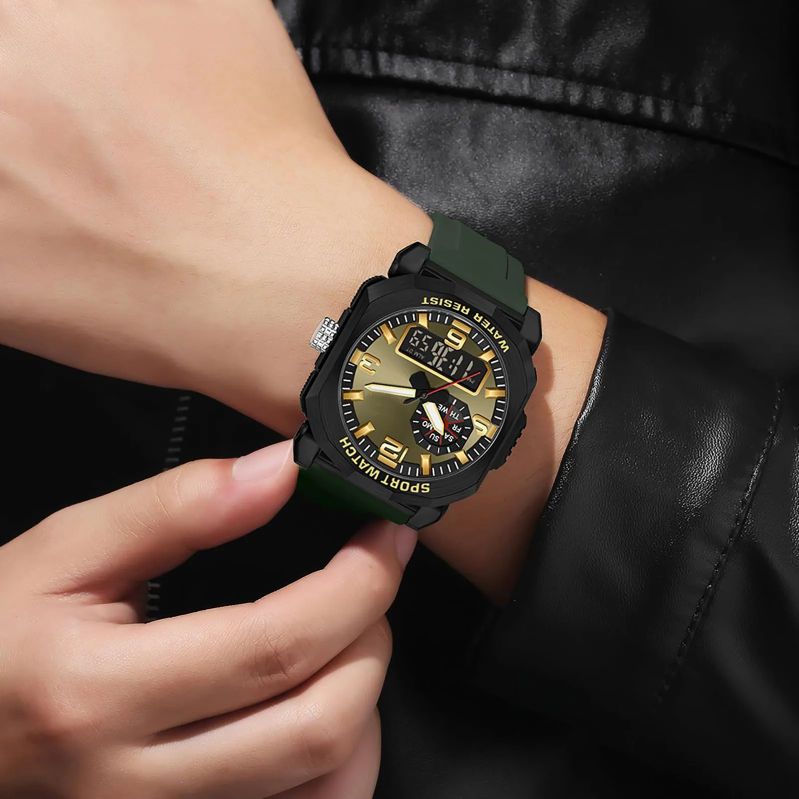 Findtime Cool Watches for Men Construction Heavy Duty Punk Designer Unique Sports Wrist Watch with 5ATM Waterproof Dual Time Display
