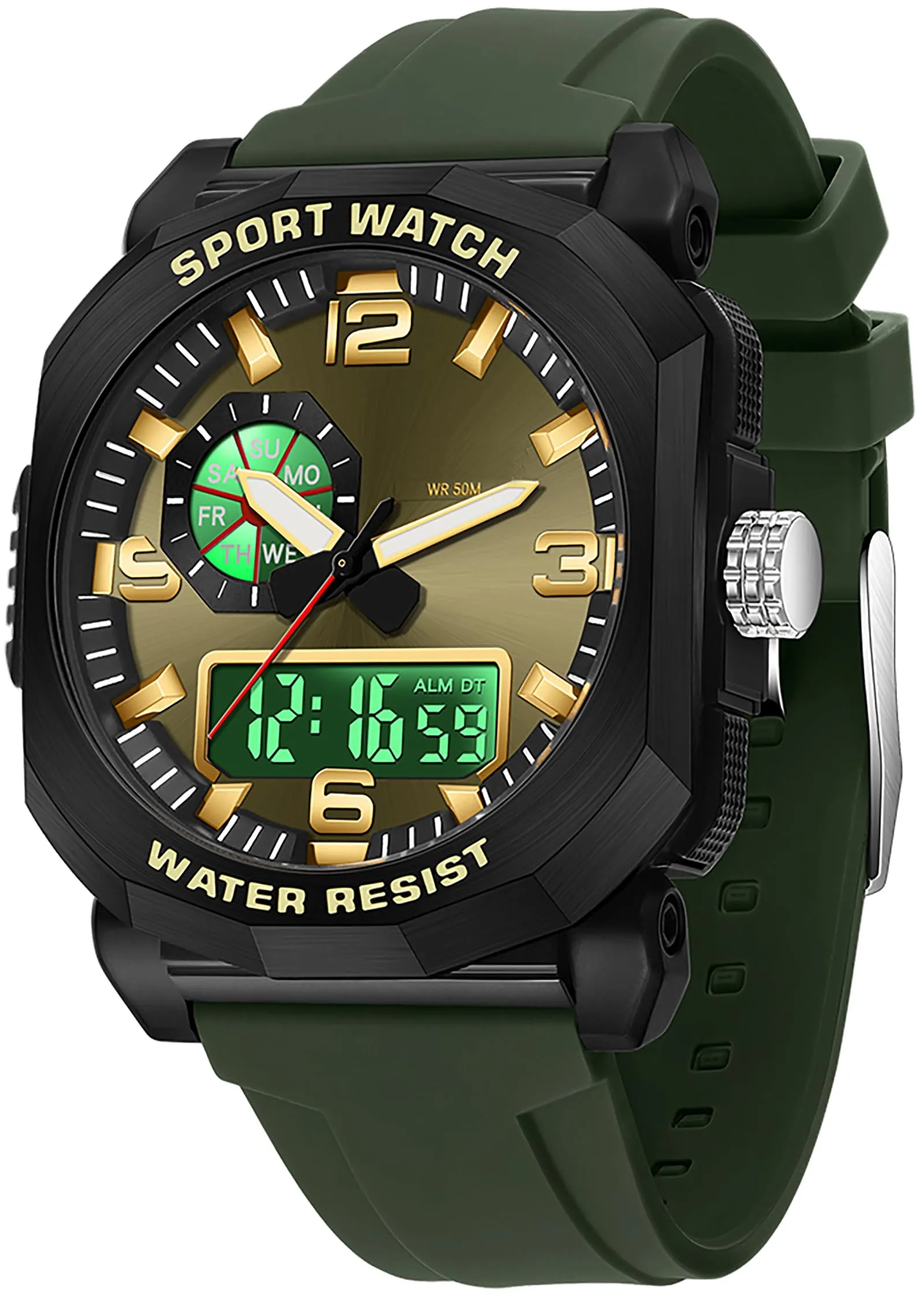 Findtime Cool Watches for Men Construction Heavy Duty Punk Designer Unique Sports Wrist Watch with 5ATM Waterproof Dual Time Display