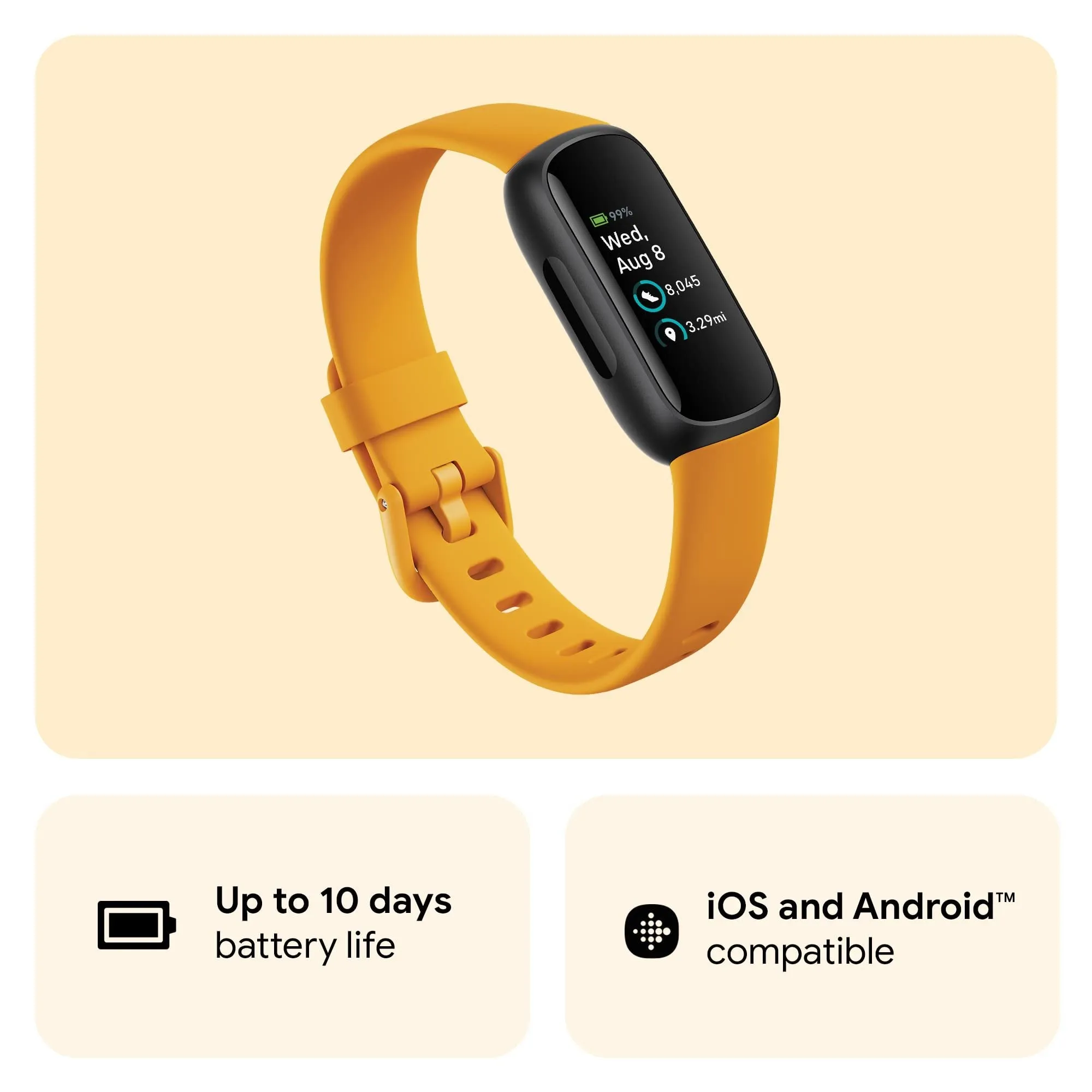 Fitbit Inspire 3 Health & Fitness Tracker, Morning Glow / Black