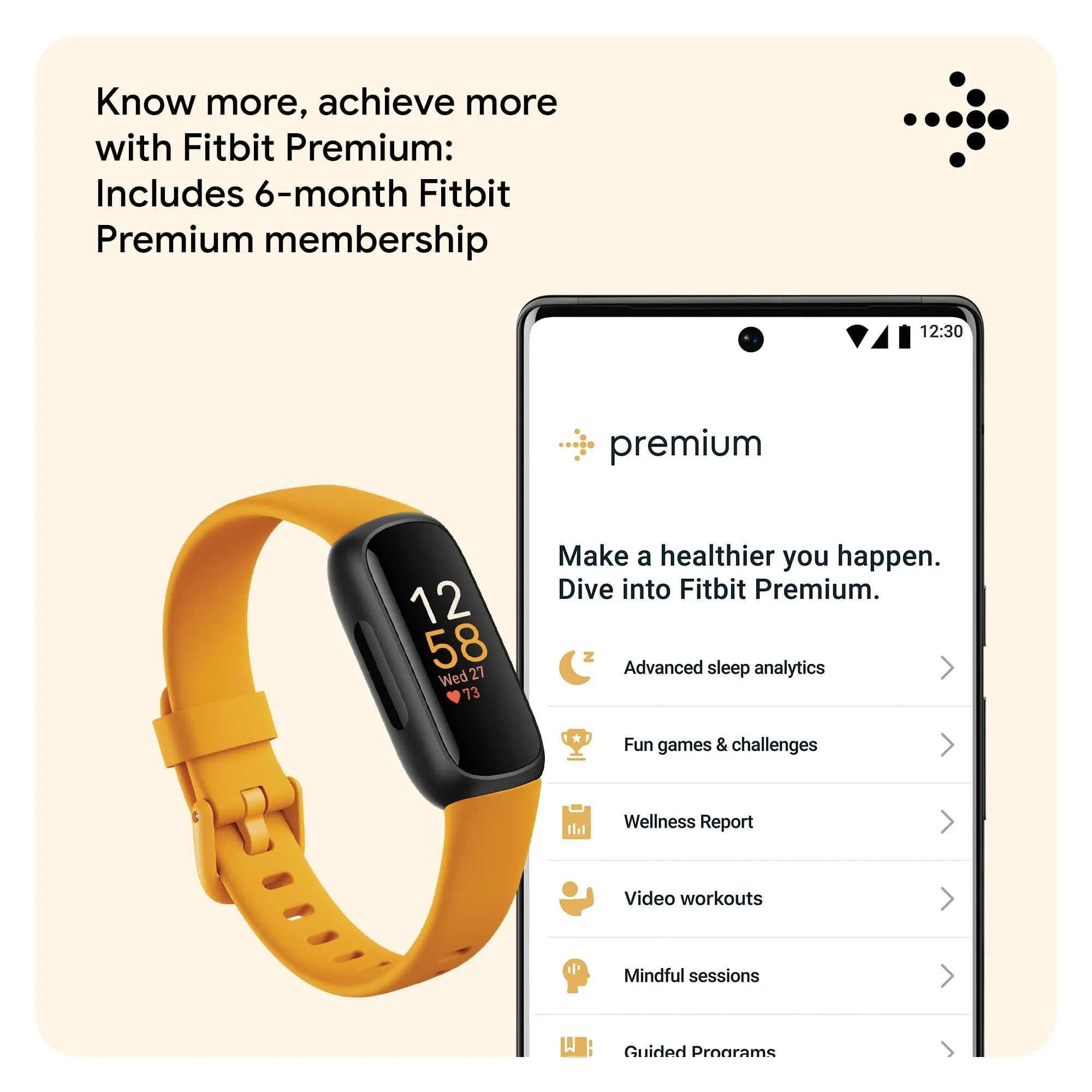 Fitbit Inspire 3 Health & Fitness Tracker, Morning Glow / Black