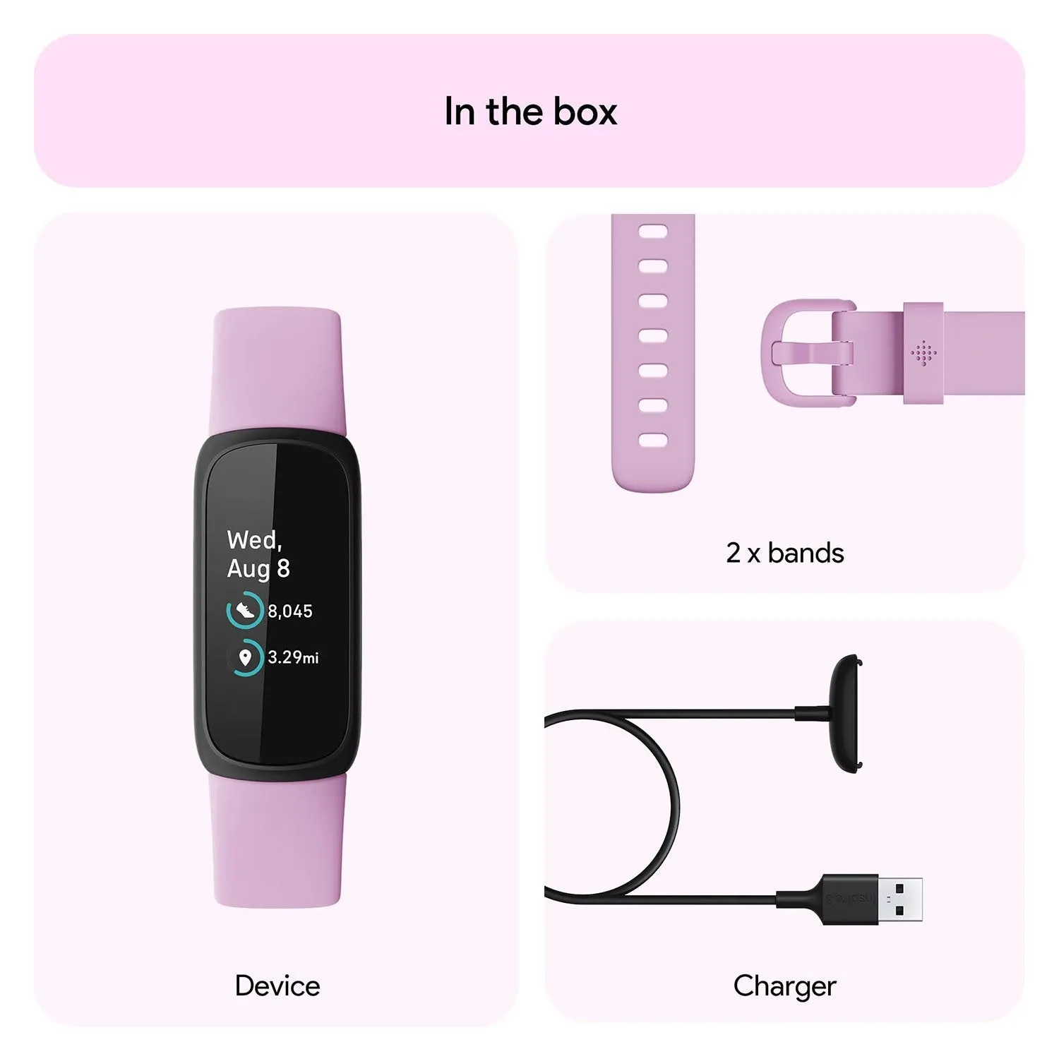 Fitbit  Inspire 3 Health & Fitness Tracker, Stress Management - Lilac Bliss/Black