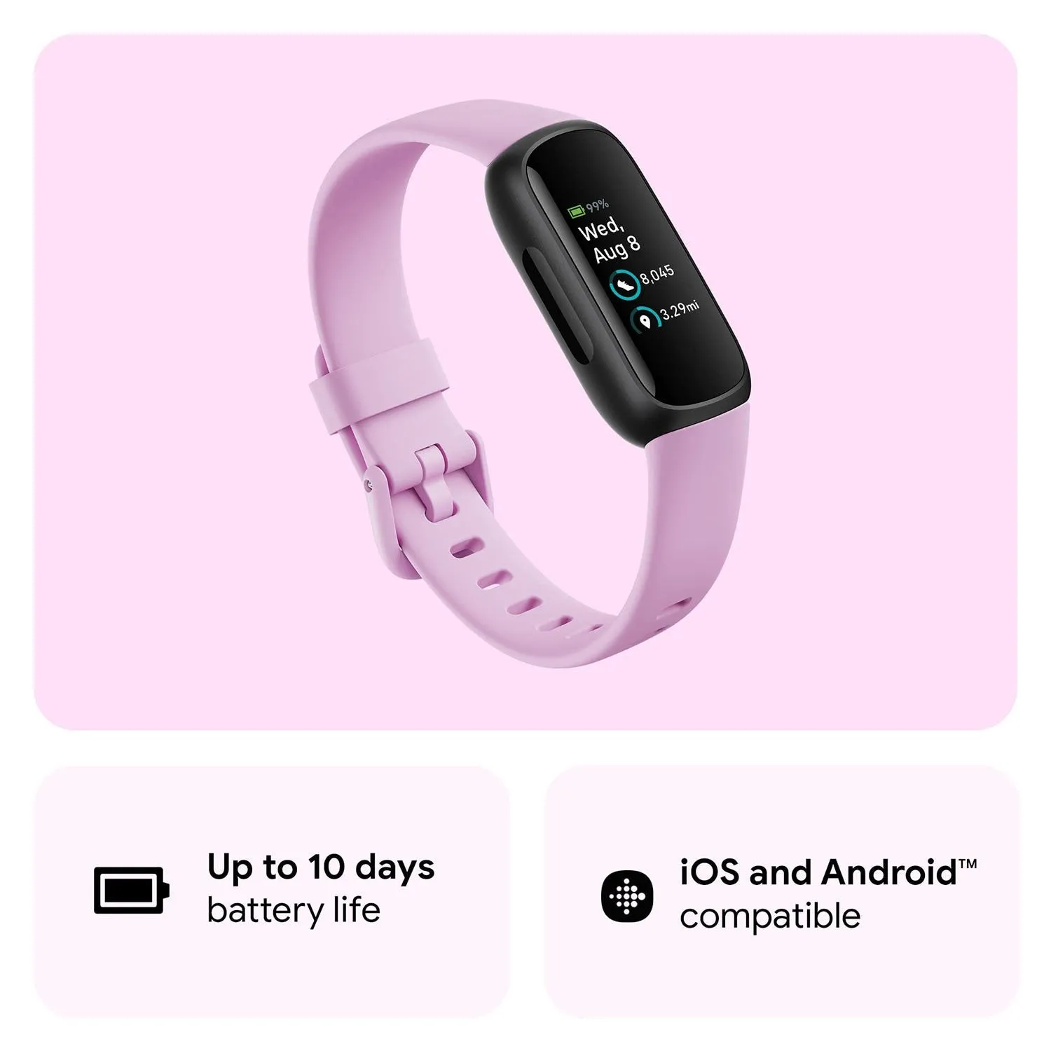 Fitbit  Inspire 3 Health & Fitness Tracker, Stress Management - Lilac Bliss/Black