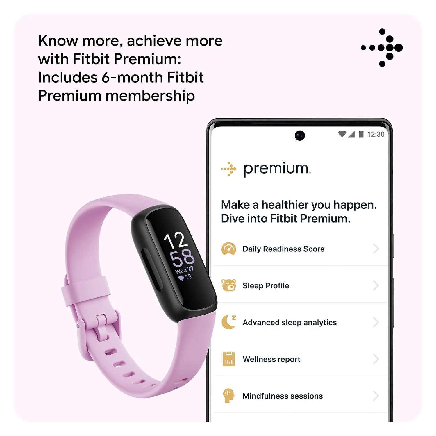 Fitbit  Inspire 3 Health & Fitness Tracker, Stress Management - Lilac Bliss/Black
