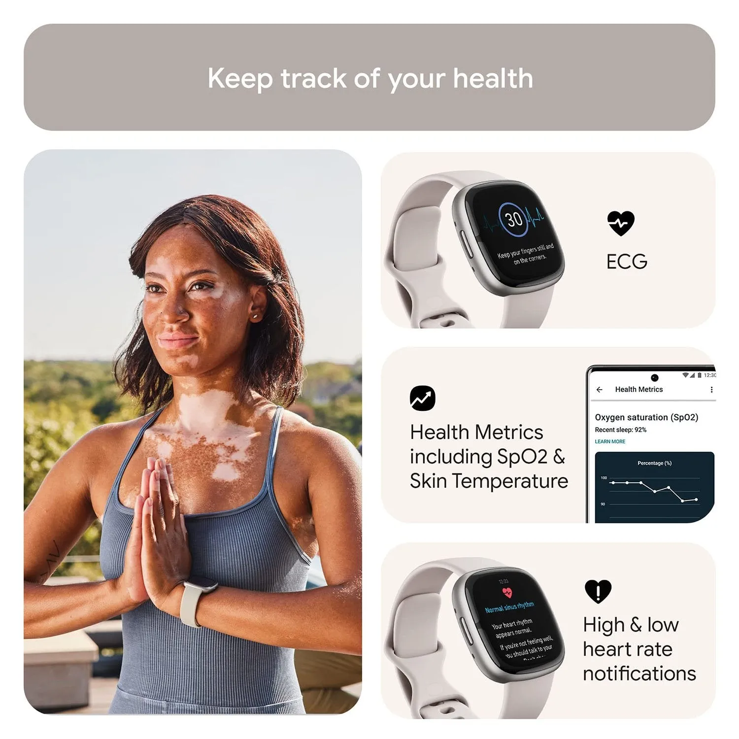 Fitbit Sense 2 Advanced Health & Fitness Smartwatch, Sleep Tools - Lunar White/Platinum