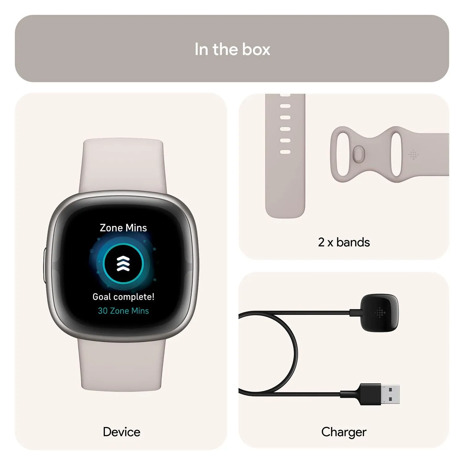 Fitbit Sense 2 Advanced Health & Fitness Smartwatch, Sleep Tools - Lunar White/Platinum