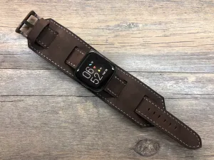 Fitbit Versa 2, Fitbit Watch Band, Watch Strap, Versa Lite Full bund Watch Strap, Leather cuff Watch Strap, Dark Brown Fitbit Leather Watch Band