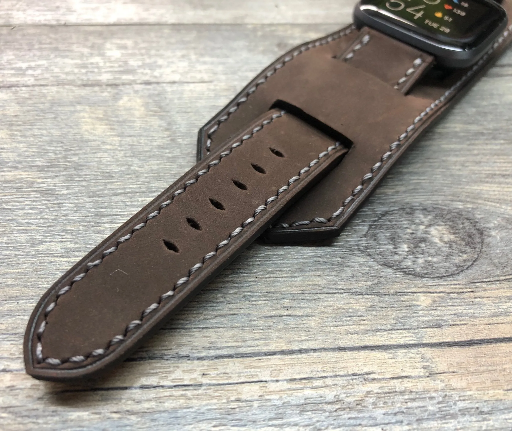 Fitbit Versa 2, Fitbit Watch Band, Watch Strap, Versa Lite Full bund Watch Strap, Leather cuff Watch Strap, Dark Brown Fitbit Leather Watch Band