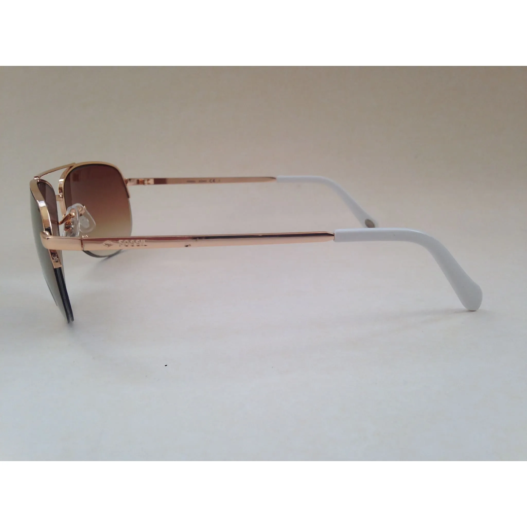 Fossil Aviator Sunglasses Semi Rim Gold Frame Yellow Brown Gradient Mirror Lens FW5