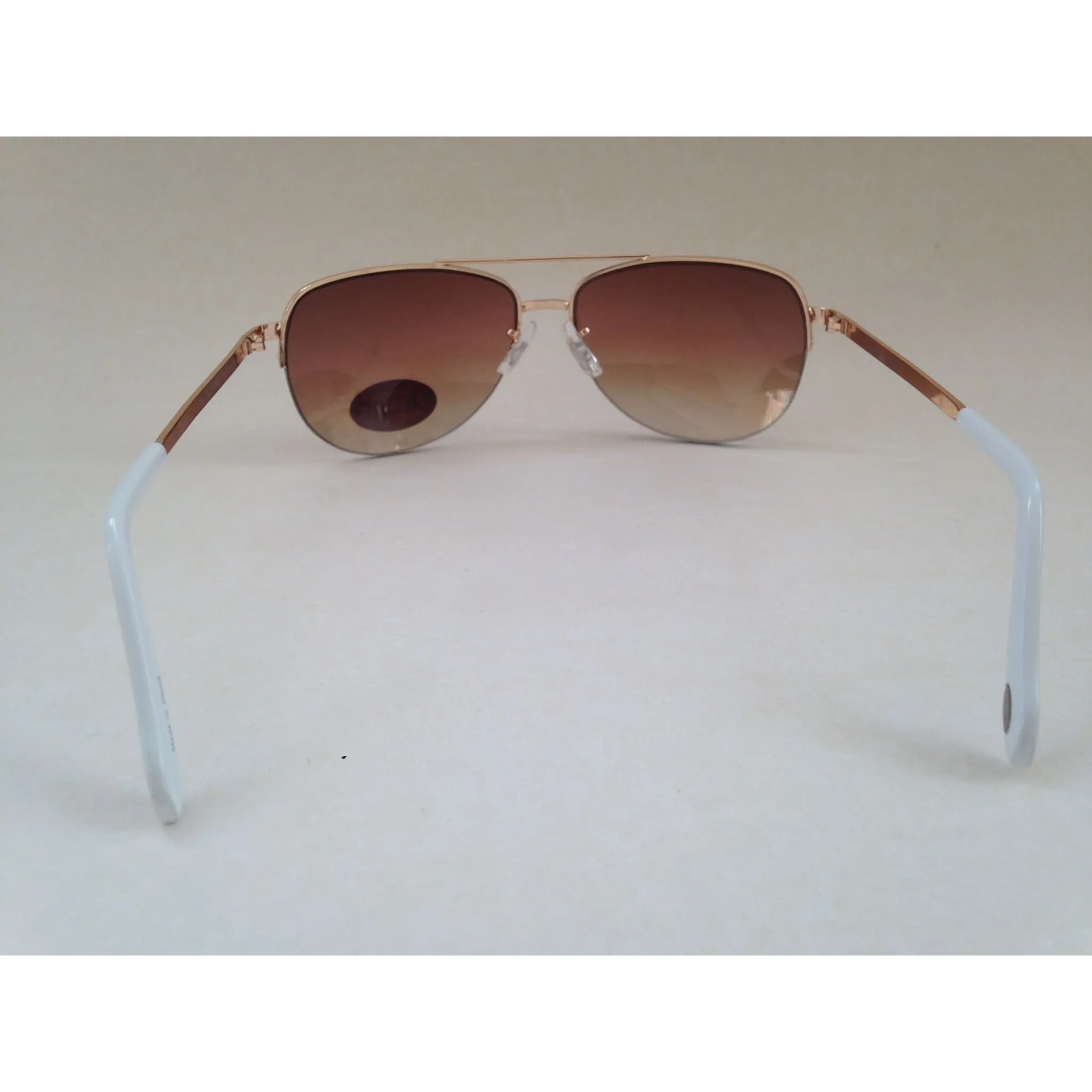 Fossil Aviator Sunglasses Semi Rim Gold Frame Yellow Brown Gradient Mirror Lens FW5