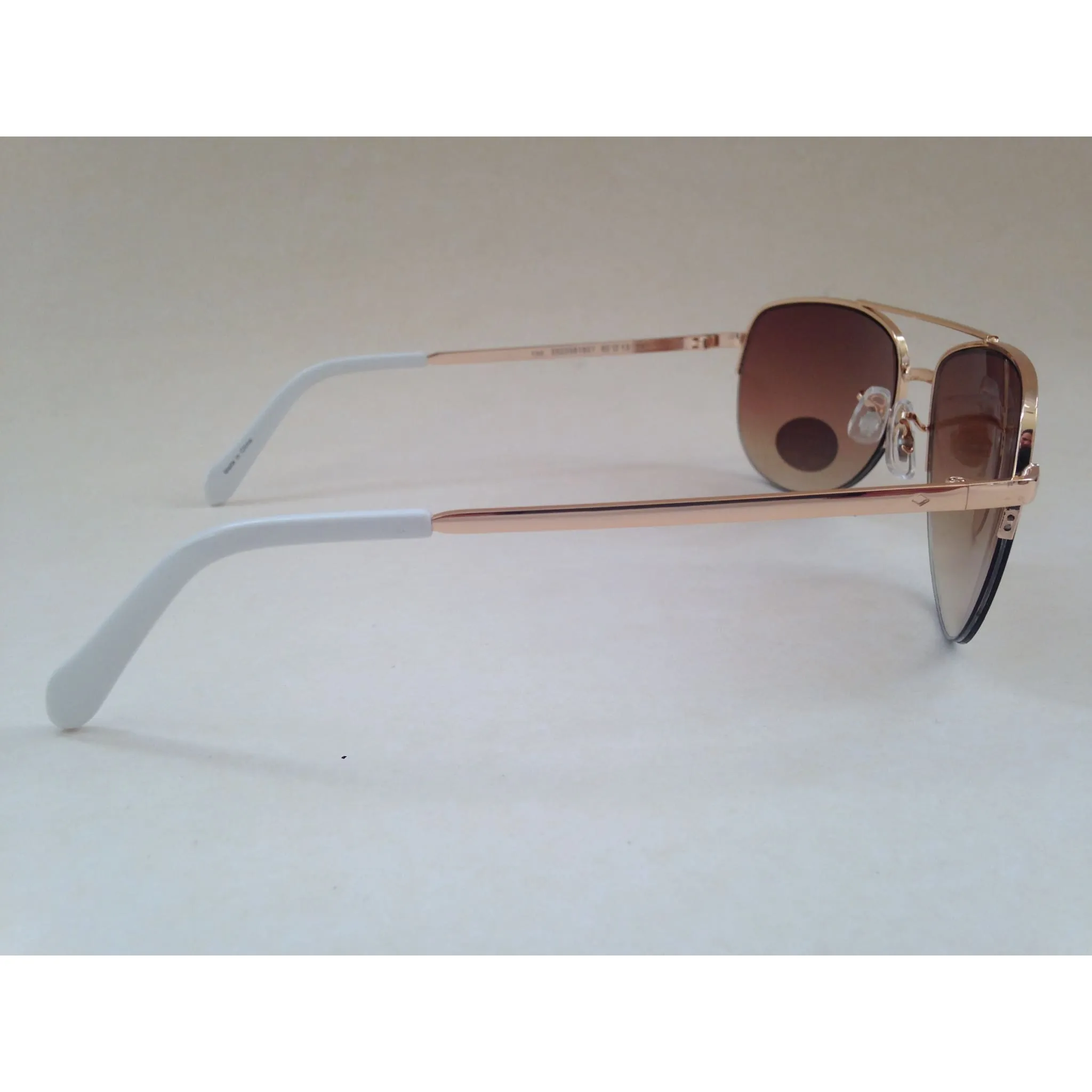 Fossil Aviator Sunglasses Semi Rim Gold Frame Yellow Brown Gradient Mirror Lens FW5