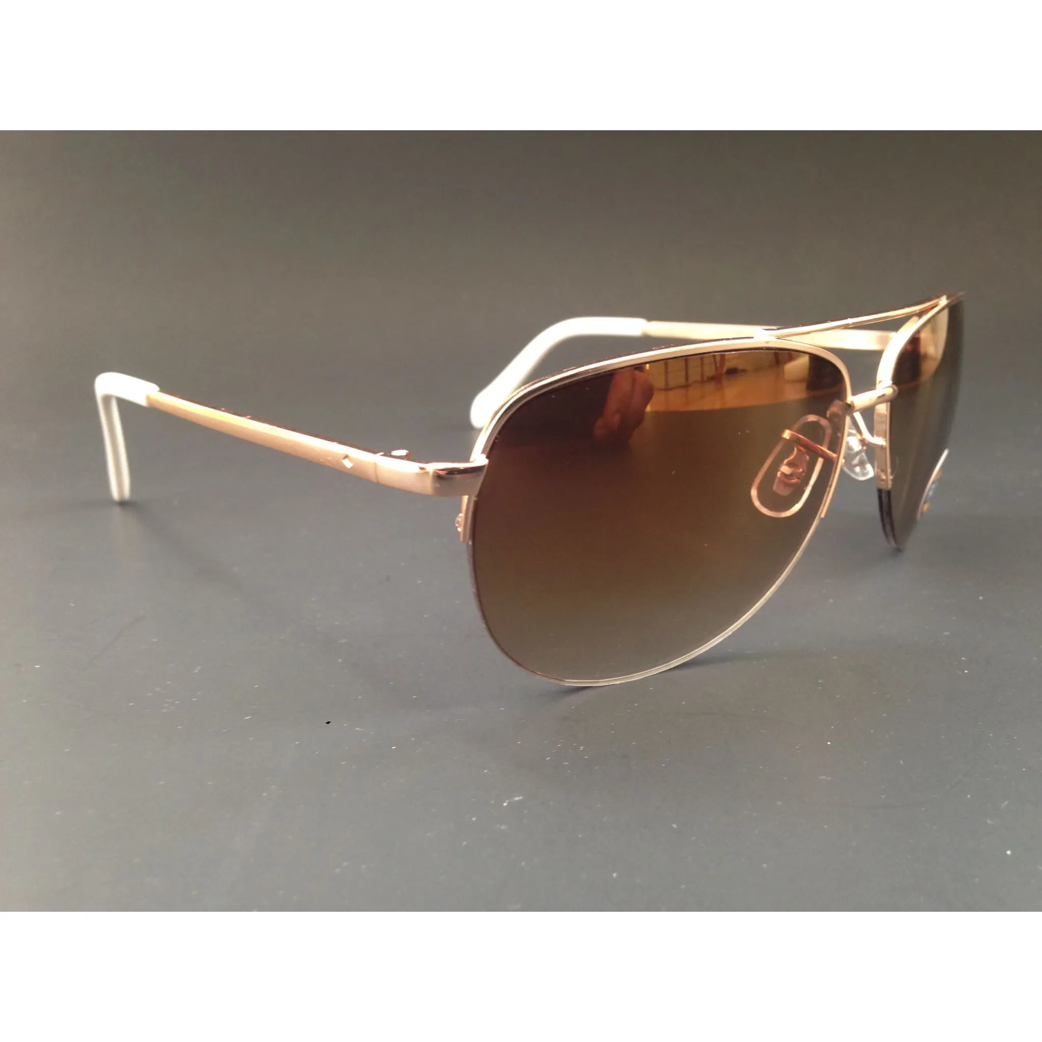 Fossil Aviator Sunglasses Semi Rim Gold Frame Yellow Brown Gradient Mirror Lens FW5