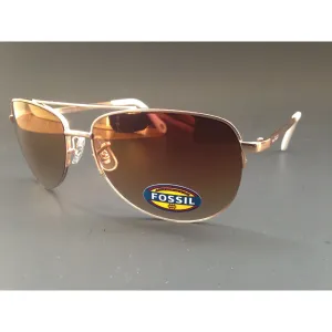 Fossil Aviator Sunglasses Semi Rim Gold Frame Yellow Brown Gradient Mirror Lens FW5