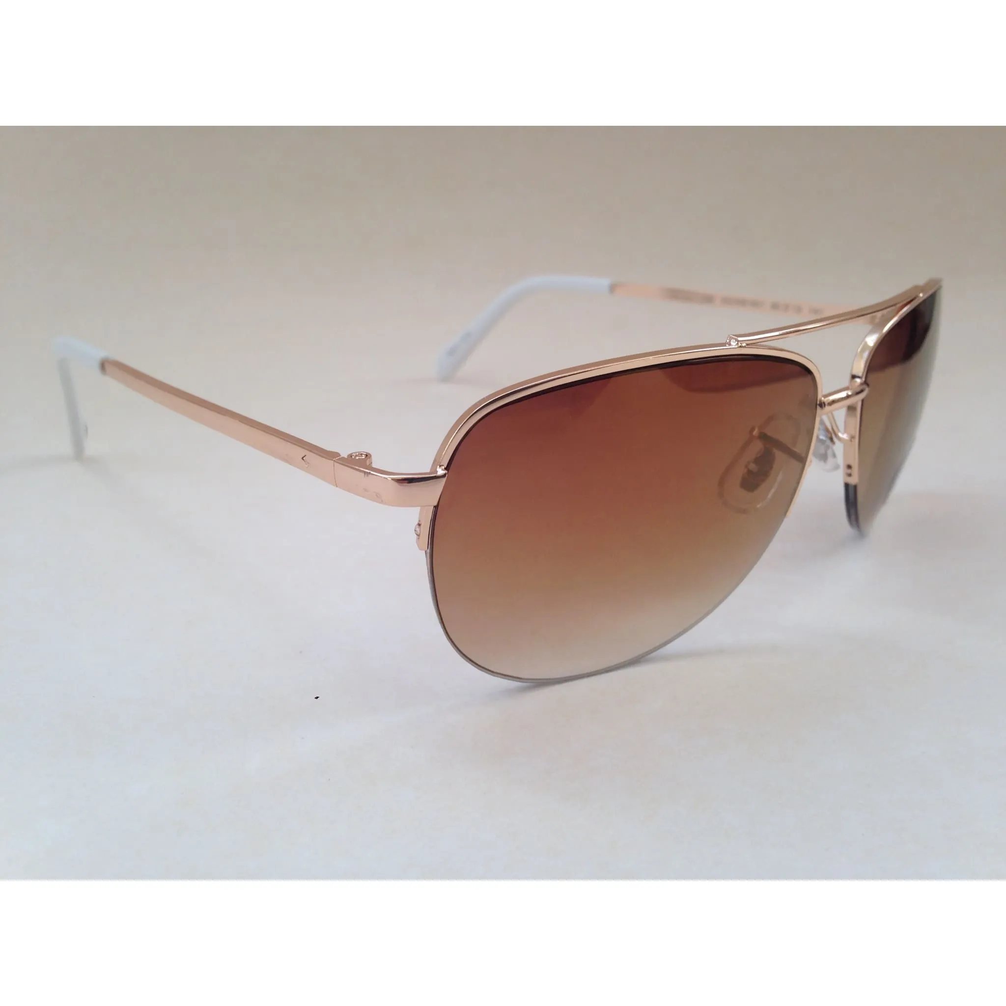 Fossil Aviator Sunglasses Semi Rim Gold Frame Yellow Brown Gradient Mirror Lens FW5