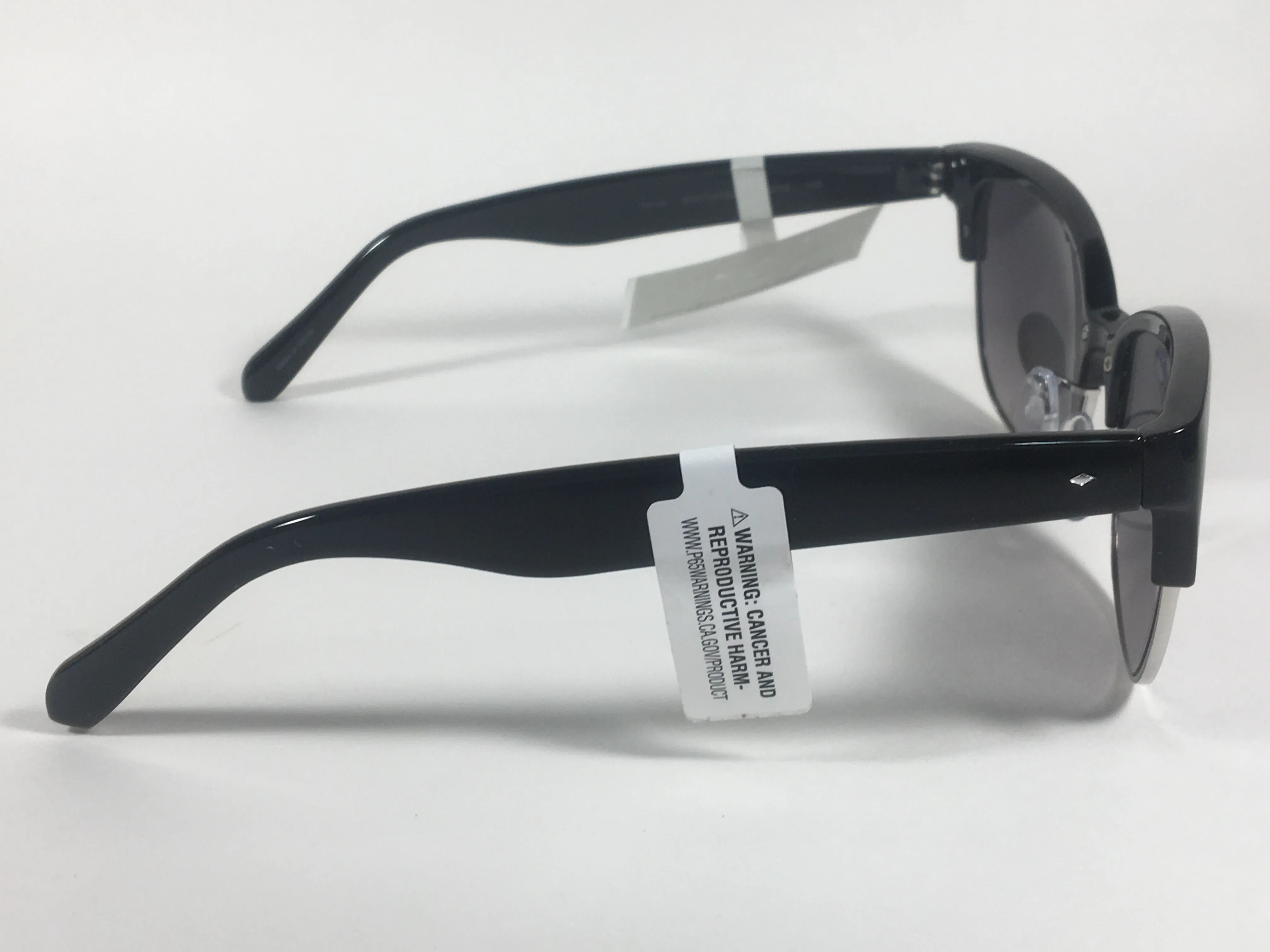 Fossil Catty Club Sunglasses Black Gloss Frame Silver Trim Smoke Gradient Lens FW148