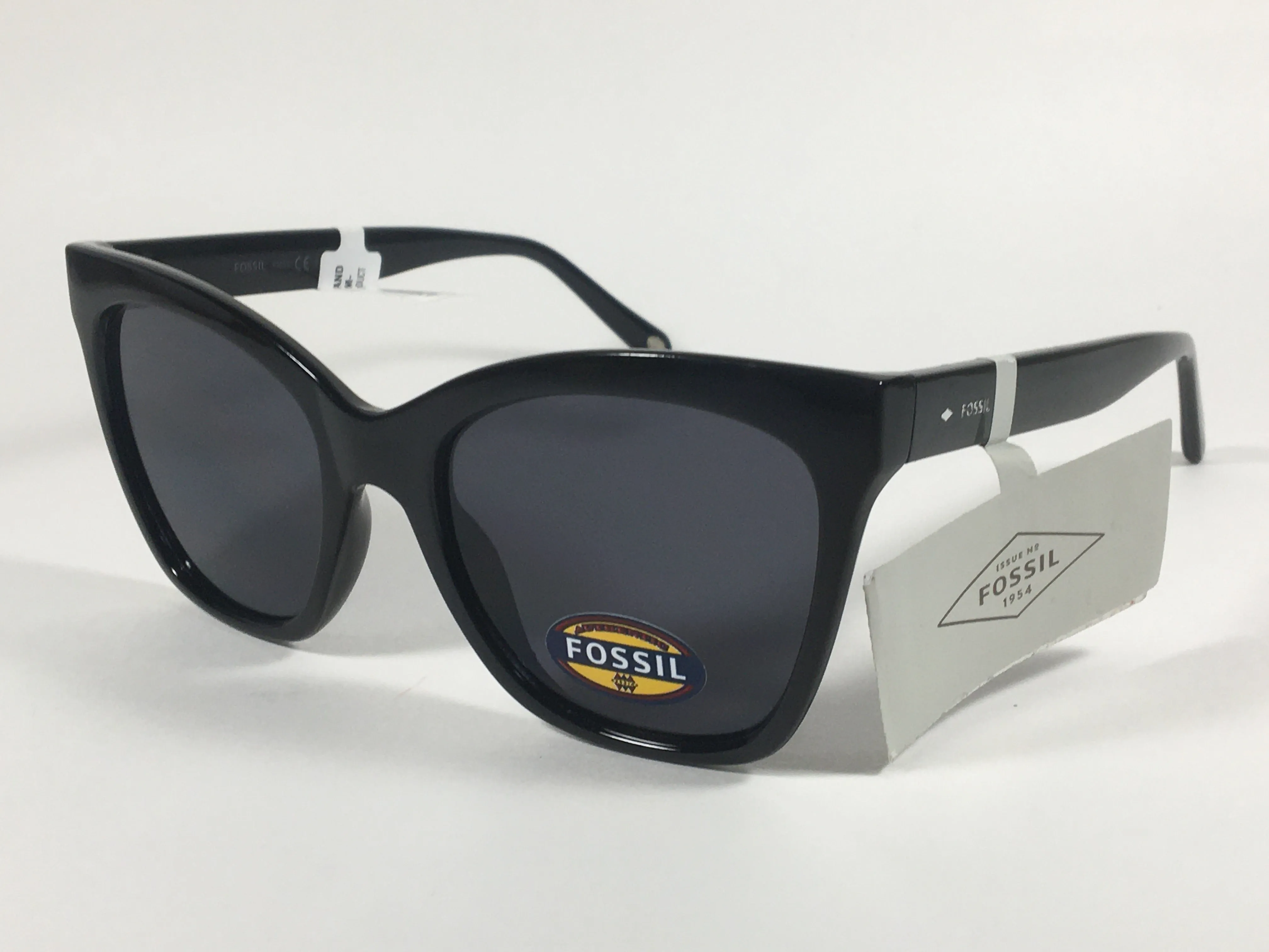 Fossil Large Square Sunglasses Black Gloss Frame Solid Gray Lens FW167