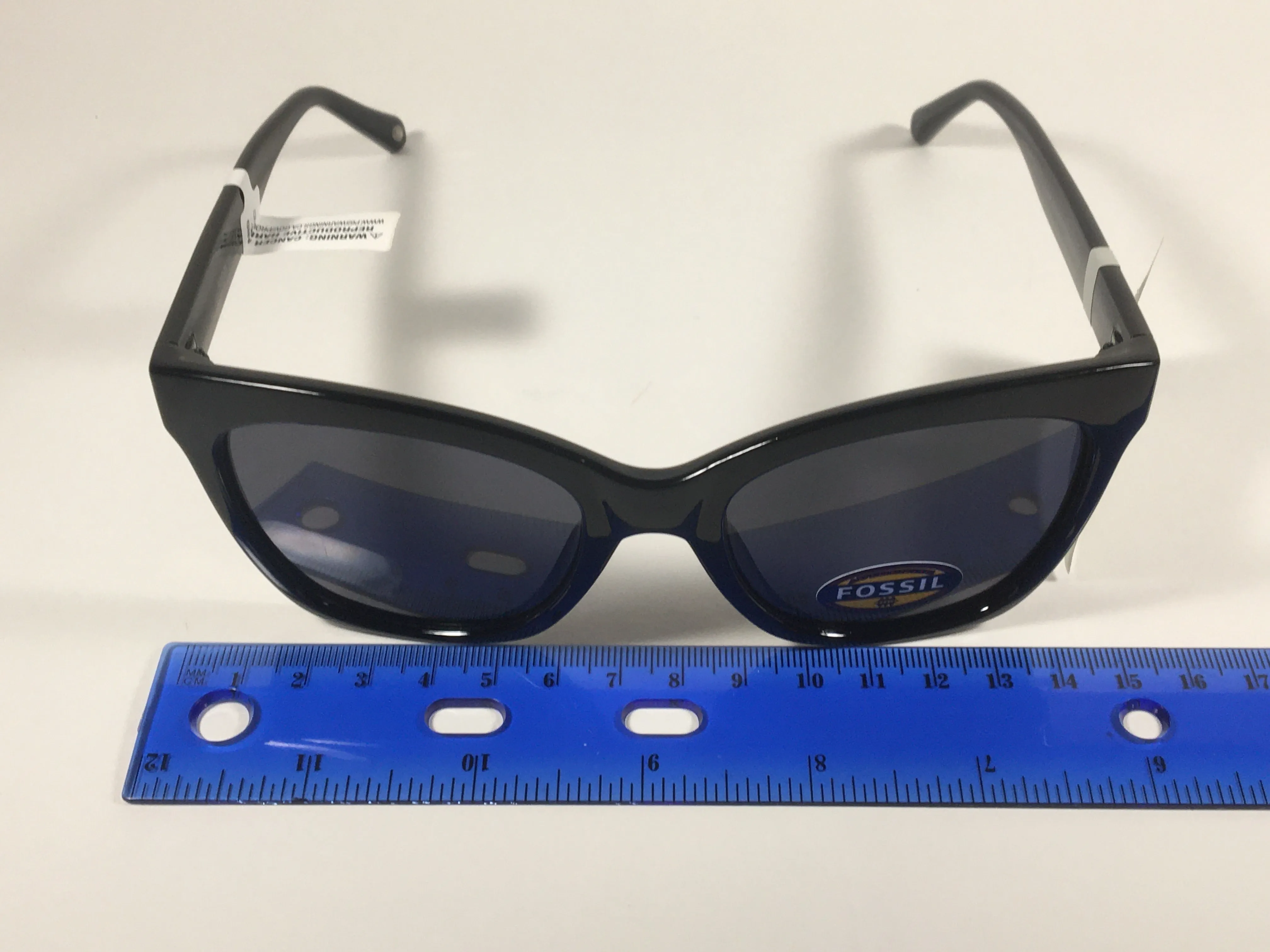 Fossil Large Square Sunglasses Black Gloss Frame Solid Gray Lens FW167