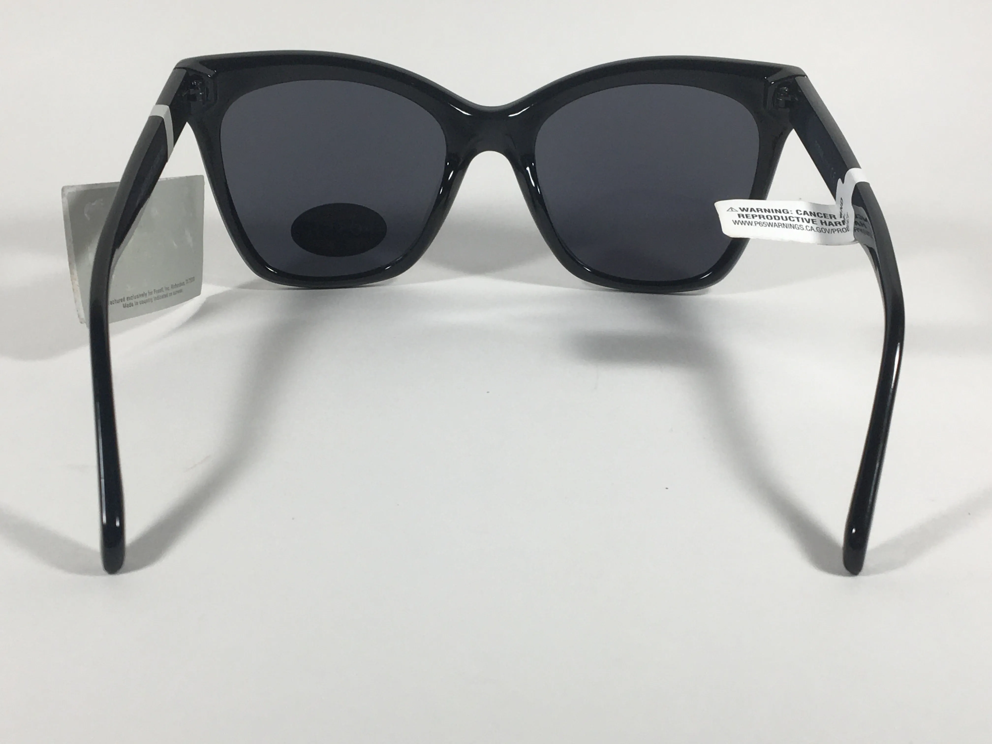 Fossil Large Square Sunglasses Black Gloss Frame Solid Gray Lens FW167