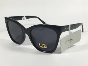Fossil Large Square Sunglasses Black Gloss Frame Solid Gray Lens FW167