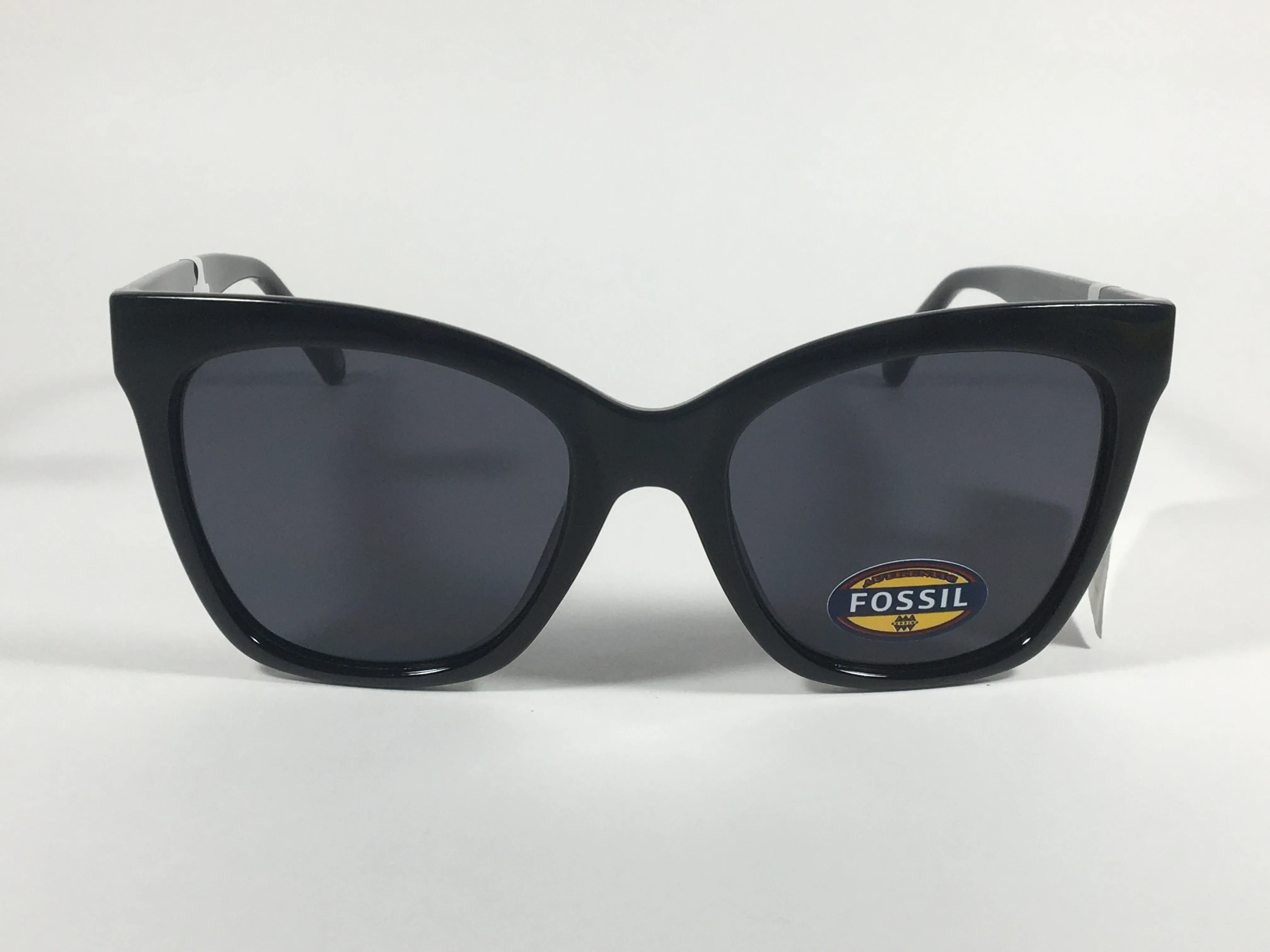 Fossil Large Square Sunglasses Black Gloss Frame Solid Gray Lens FW167