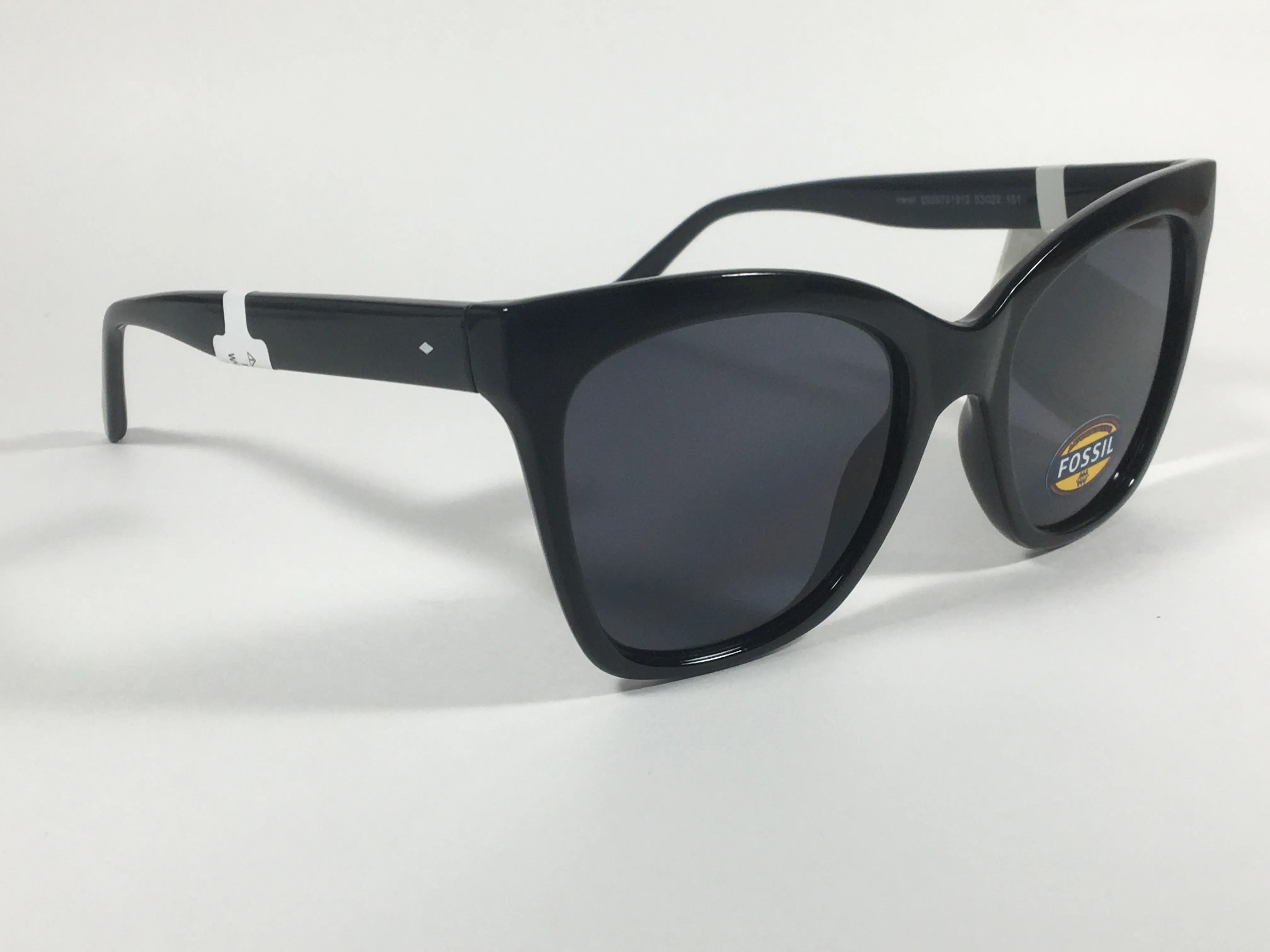 Fossil Large Square Sunglasses Black Gloss Frame Solid Gray Lens FW167