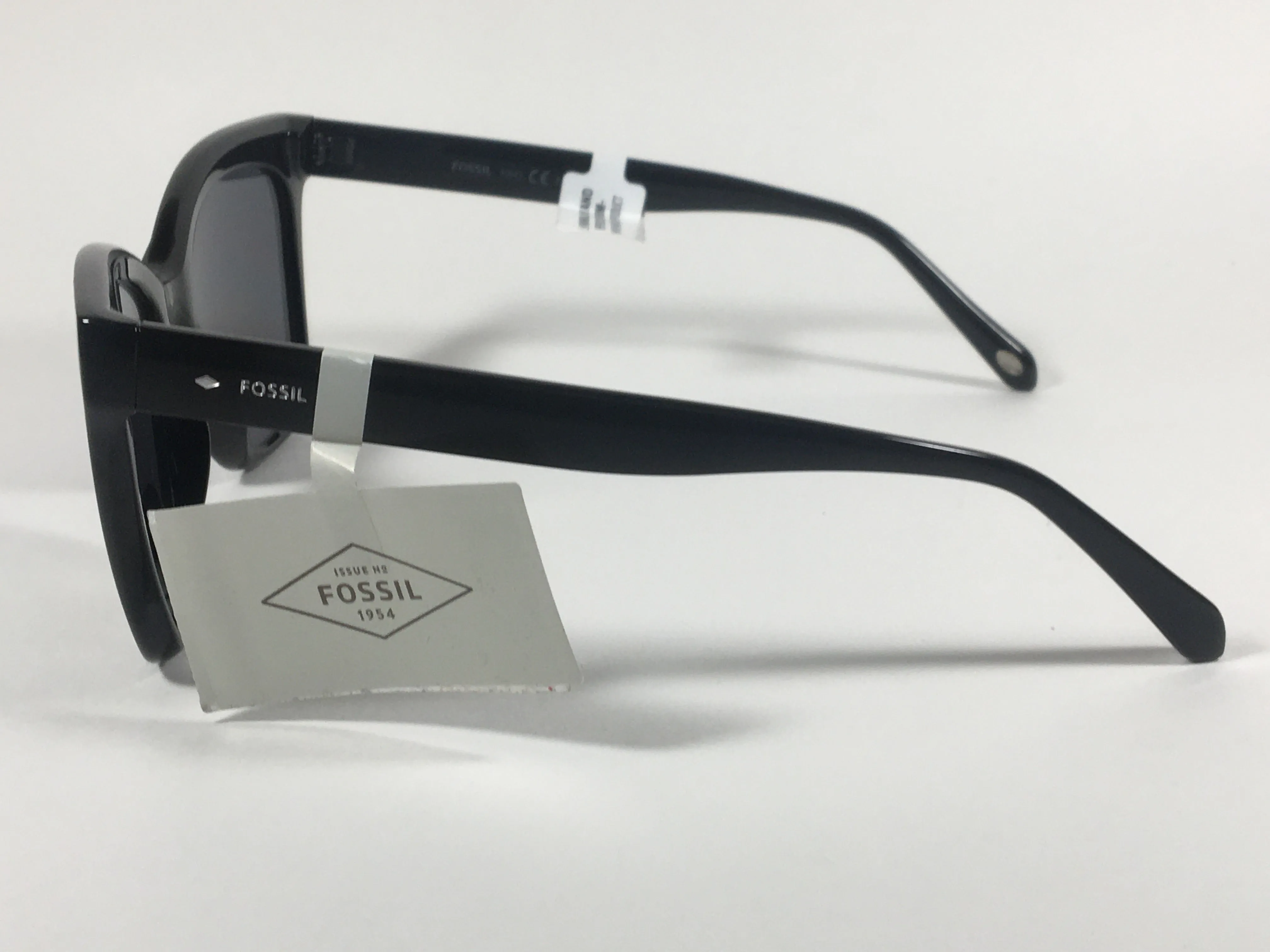 Fossil Large Square Sunglasses Black Gloss Frame Solid Gray Lens FW167