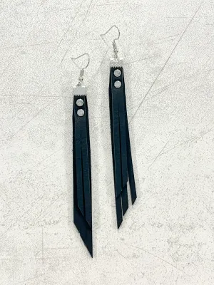 Fringe Leather Earrings - Black 4"