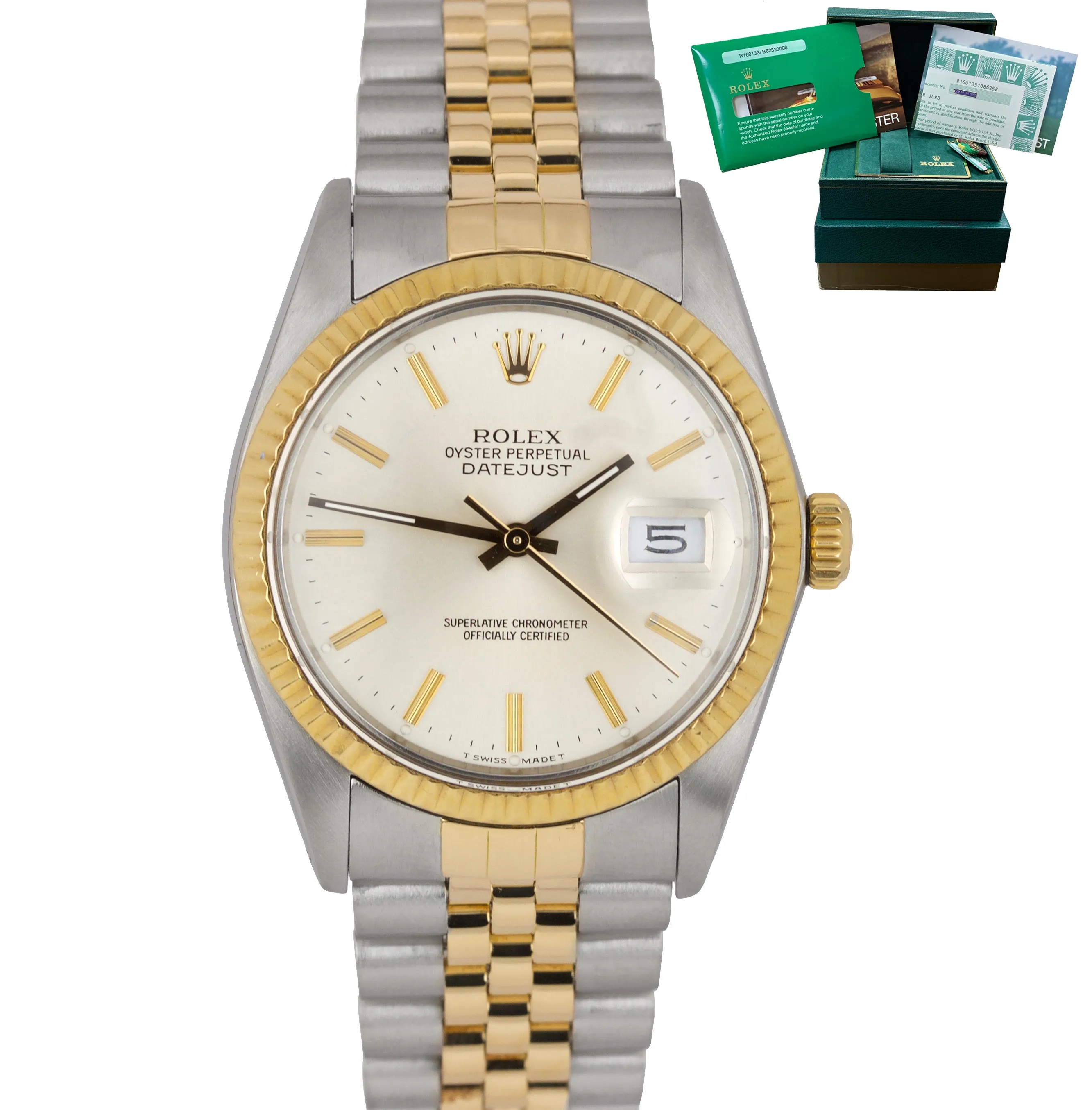 FULL SET Rolex DateJust 36mm 16013 Two-Tone Yellow Gold Champagne Jubilee Watch