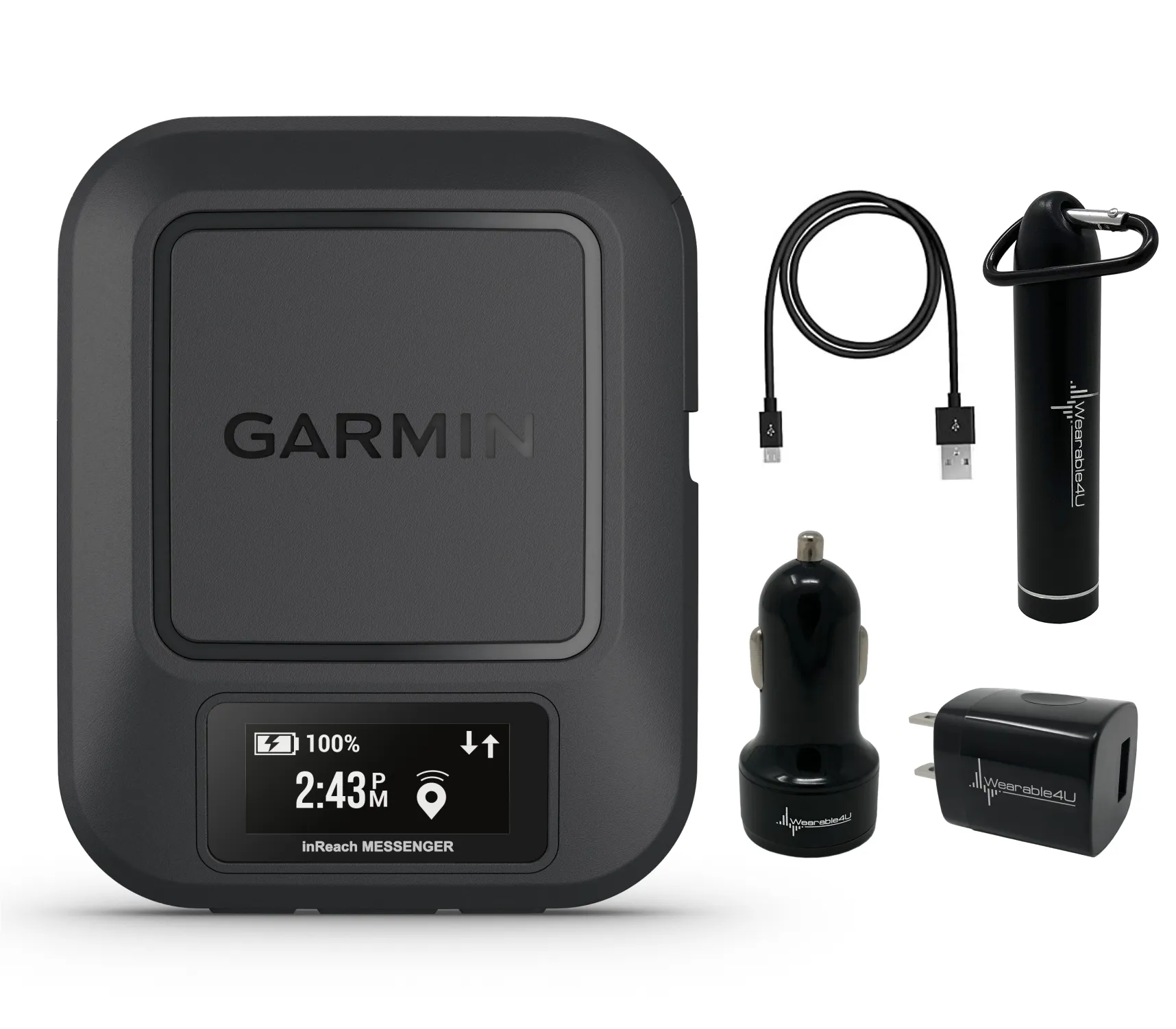 Garmin inReach Messenger Handheld Satellite Communicator, Global Two-Way Messaging with Wearable4U Power Pack Bundle