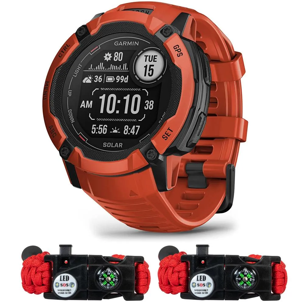 Garmin Instinct 2X Solar Rugged GPS Smartwatch Flame Red   2x Tactical Bracelet