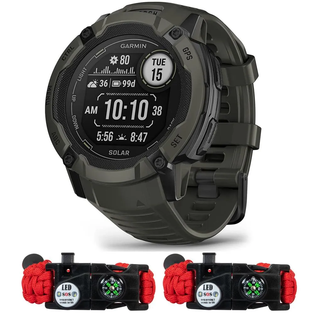 Garmin Instinct 2X Solar Rugged GPS Smartwatch Moss with 2x Tactical Bracelet