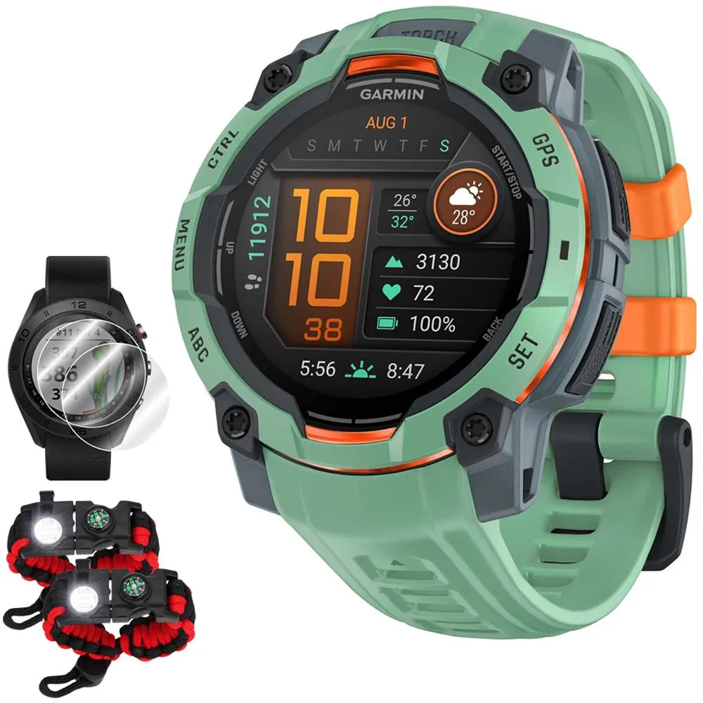 Garmin Instinct 3 45mm GPS Smartwatch, Neo Tropic w/Neo Tropic Band  Accessories Bundle