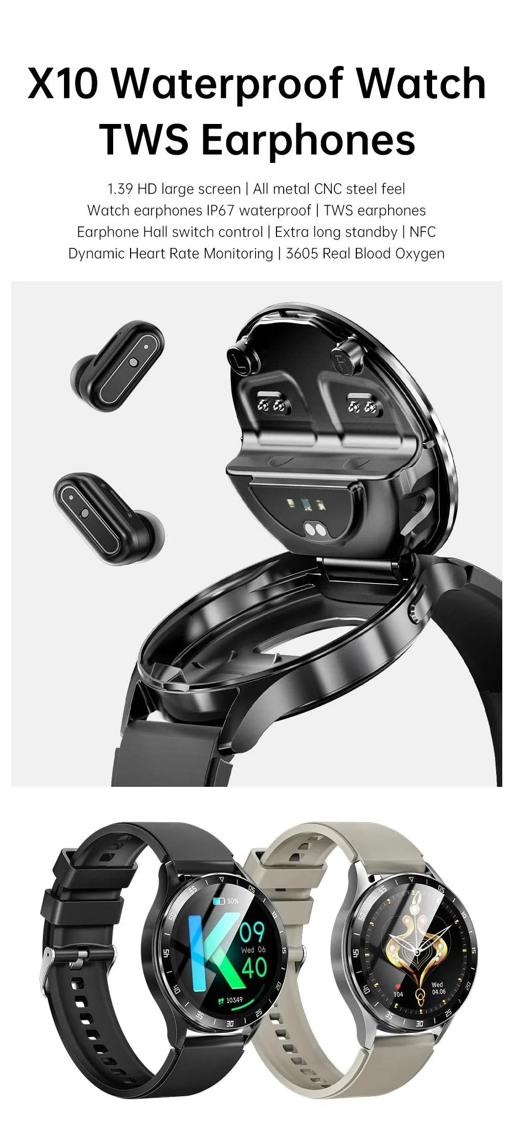 Gejian New Men's Smart Watch AMOLED Screen Heart Rate Bluetooth Call NFC Sports Tracker Waterproof Smart Watch Women