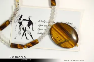 GEMINI NECKLACE - Large Tiger Eye Pendant and Botswana Agate Beads